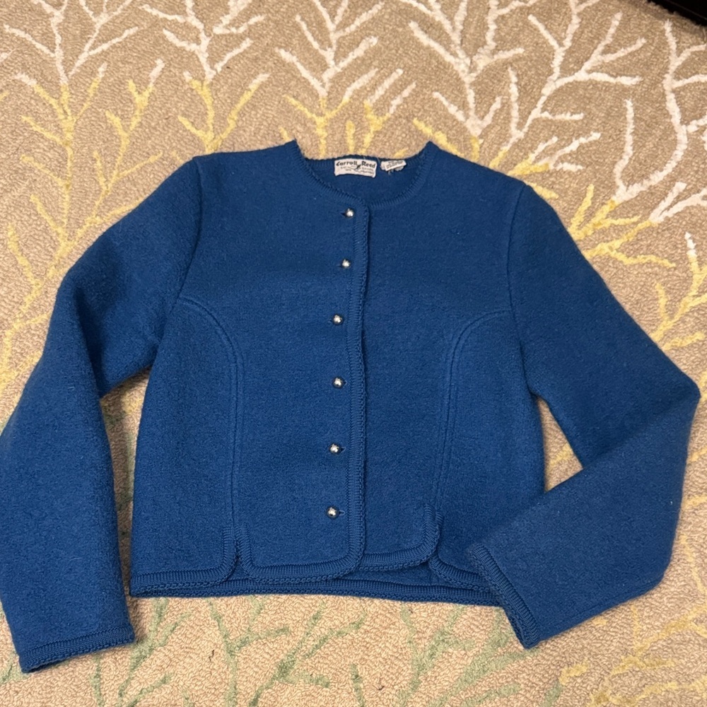 Vintage Carroll Reed ski shops New Hampshire blue wool Tailored cardigan 6